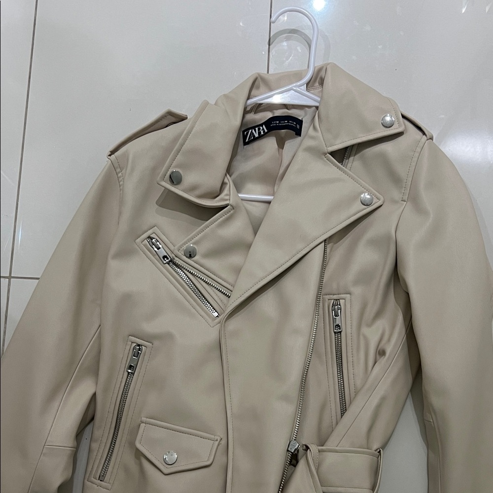 Zara Men's Light Tan Biker Jacket